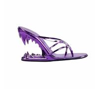 LVJMJ Sandales à talons hauts à bout ouvert pour femme, aspect métal, sandales à bride ajourée avec talon bloc de dents unique, fermeture à boucle, design à bout rond, chaussures de danse de fête