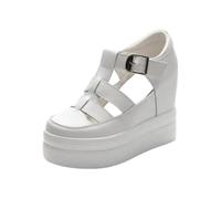 LVJMJ Sandales romaines en cuir véritable pour femme, plateforme cachée augmentant la hauteur, semelle épaisse, bout ouvert, sangle de cheville, chaussures décontractées