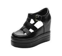 LVJMJ Sandales romaines en cuir véritable pour femme, plateforme cachée augmentant la hauteur, semelle épaisse, bout ouvert, sangle de cheville, chaussures décontractées