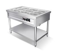 LVLDAWA Chauffe-Plats Professionnel, Table À Vapeur Électrique Ouverte Acier Inoxydable, Station Service Plats Chauds avec Contrôle Température Indépendant(113X66X80CM-9 Boxes)