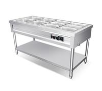 LVLDAWA Chauffe-Plats Professionnel, Table À Vapeur Électrique Ouverte Acier Inoxydable, Station Service Plats Chauds avec Contrôle Température Indépendant(150X66X80CM-10 Boxes)