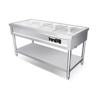 LVLDAWA Chauffe-Plats Professionnel, Table À Vapeur Électrique Ouverte Acier Inoxydable, Station Service Plats Chauds avec Contrôle Température Indépendant(150X66X80CM-4 Boxes)