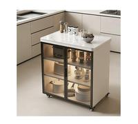 LVLDAWA Îlot De Cuisine sur roulettes, Chariot De Rangement De Cuisine À roulettes, Buffet avec Portes Vitrées pour Hôtels(Blanc,80x40x84cm)