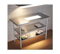 LVLDAWA Table De Préparation en Acier Inoxydable Table Commerciale avec Tapis De Sol Réglables Îlot De Cuisine avec Ouverture pour Hôtel, Entrepôt(110X50X80CM-65X35CM)