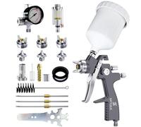 LVLP Kit de pistolet pulvérisateur à air haut de gamme avec buse de 1,3/1,5/1,7 mm et régulateur d'air, pistolet à peinture automobile, pistolet à peinture pour voitures et maisons (gris)