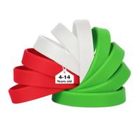 LVNRIDS 50 pièces bracelet en silicone pour enfants, 18cm bracelets en caoutchouc élastiques pour garçons filles école activité fête Vert/Rouge/Blanc