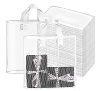 LVNRIDS 50 Pièces Sacs Cadeaux Transparents avec Poignées 40x35x10cm Sac Plastique Très Épais - Pour Commerces et Boutiques Blanc