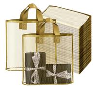 LVNRIDS 50 Pièces Sacs Cadeaux Transparents avec Poignées 40x35x10cm Sac Plastique Très Épais - Pour Commerces et Boutiques Or