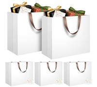 LVNRIDS Lot de 5 Sac Cadeau extra larges Blanc, 43 x 13 x 32 cm Sac Cadeau Extra Grand de Luxe avec poignée et carte, Sacs Cadeaux pour Anniversaire Noël Fête de Mariage Saint-Valentin
