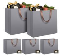LVNRIDS Lot de 5 Sac Cadeau extra larges gris, 43 x 13 x 32 cm Sac Cadeau Extra Grand de Luxe avec poignée et carte, Sacs Cadeaux pour Anniversaire Noël Fête de Mariage Saint-Valentin