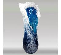 Lvpradior Blue Ocean Wave Vase à fleurs en résine améliorée en verre artisanal, avec design ondulé, vase moderne en verre, pour fleurs, décoration d'intérieur (L)