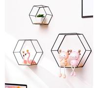 Lvpradior Lot de 3 étagères murales flottantes en métal à suspendre pour mur, étagères murales flottantes géométriques hexagonales décoratives pour chambre à coucher, salon, cuisine, bureau (noir)