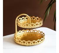 Lvpradior Présentoir à gâteaux à 2 étages en, Doré Ronds Support à Gâteau et Support à Dessert, pour Anniversaire, Mariage, Remise de diplôme, Anniversaire de Mariage, décoration de fête(Amour)