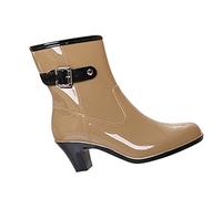 LvRao Dames Boots Cuir de Pluie Talon Haut Bottes Résistant à Le Eau Chaussures en Caoutchouc Lisses pour Femmes Kaki Étiquette M, EU 37