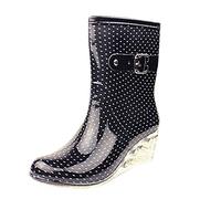 LvRao Femmes Chaussures Résistant à l'eau Bottes Cuir à Talons Hauts | Dames Boots de Pluie à Modèle de Point Bottines Lisse Blanc Noir Dot Étiquette 36, EU 36