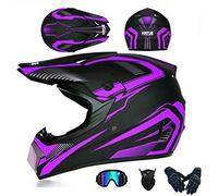 LVSENET 4PCS Casques de Moto-Cross Set,Enfants Casque Cross Set Casque de Moto,avec Gants/Lunettes/Masque/Descente Cross Country VTT Ados (C,XL(60~61 cm))
