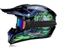 LVSENET Casque de Moto Cross Enfant rouge et vert, Casque Intégral Moto Cross VTT avec Lunettes Gants, Convient pour Scooter Bicyclette (B,M)