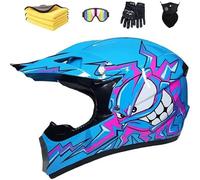 LVSENET Casque De Motocross Convient Enfants Casque De Cross Pour Enfant Casque Downhill Pour Enfants Casque Intégral Moto Cross VTT Avec Lunettes Gants (D,S(55~56cm))