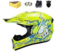 LVSENET Casque De Motocross Convient Enfants Casque De Cross Pour EnfantCasque Downhill Pour Enfants Casque Intégral Moto Cross VTT Avec Lunettes Gants (yellow 3,M(57-58cm))