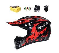 LVSENET Casque De Motocross Convient Enfants Casque De Cross Pour EnfantCasque Downhill Pour Enfants Casque Intégral Moto Cross VTT Avec Lunettes Gants (Rouge,S(52-56cm))