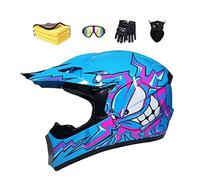 LVSENET Casque De Motocross Convient Enfants Casque De Cross Pour EnfantCasque Downhill Pour Enfants Casque Intégral Moto Cross VTT Avec Lunettes Gants (Bleu,L(59-60cm))