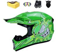 LVSENET Casque De Motocross Convient Enfants Casque De Cross Pour EnfantCasque Downhill Pour Enfants Casque Intégral Moto Cross VTT Avec Lunettes Gants (Vert,S(52-56cm))
