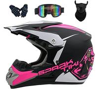 LVSENET Casque Moto Cross Set, Avec Lunettes Gants Masque, Homme Femme DOT Homologué Casque Intégral Moto Enduro Dirt Bike ATV BMX Quad Scooter Casque Pour Adulte Enfant (C,S)
