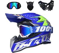LVSENET Moto Motocross Casques, Casque Cross Off Road Intégral Parasol, Gants, Lunettes, Masque, D. O. T Standard Enfants Quad Bike VTT Go Karting Rouge (E,S)