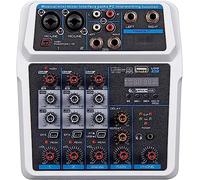 LVSEWOA Console de mixage DJ Portable 4 canaux avec Carte Son, Bluetooth, USB, 48 V pour Enregistrement et Diffusion en Direct sur PC