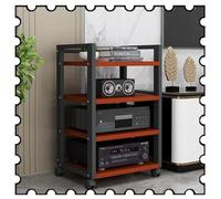 LVSEWOA Meuble HiFi RacksMedia à 4 Niveaux, 79 cm de Hauteur, pour Composants Audio-vidéo, Rack stéréo pour Bureau et Home cinéma, Rangement pour Composants stéréo de Divertissement (Teck)