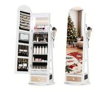 LVSOMT LED Armoire à bijoux avec Miroir Arqué, Rotative à 360 Armoire Bijoux Miroirs avec éclairage, Grande Arc Miroirs sur pied avec Rangement de bijoux, Miroir Bijoux Bois Verrouillable, Blanc