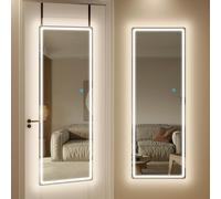 LVSOMT LED Miroir Mural, 120x37cm Miroir Porte Suspendu, Grand Miroir Muraux sans Cadre, étroit Miroir Pleine Longueur pour Chambre à Coucher Salon, 3 Couleurs LED, Crochet réglable en Hauteur, Blanc