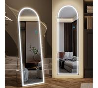 LVSOMT Miroir pleine longueur avec éclairage - LED - 153 x 50 cm - Miroir mural bombé - Grand miroir mural moderne - Sans cadre - Miroir sur pied pour chambre à coucher et salon - Noir