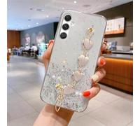 LVTFCO Coque à Paillettes avec chaîne de Poignet en Forme de cœur d'amour pour Samsung Galaxy A54 A34 A14 A24 A15 A25 M14 M34 M54, Housse en Silicone, Blanc, pour Samsung A52 (4G 5G)