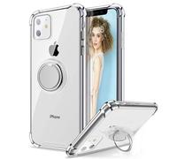 LVTFCO Coque de téléphone avec Anneau Transparent pour iPhone 13 12 Mini 15 14 11 Pro Max X XS XR 7 8 Plus Coque Souple Antichoc, Bague en Argent Clair, pour iPhone 13 Mini