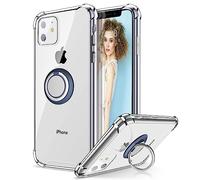 LVTFCO Étui de téléphone avec Support d'anneau Transparent pour iPhone 13 12 Mini 15 14 11 Pro Max X XS XR 7 8 Plus Coque Souple Antichoc, Anneau Bleu Clair, pour iPhone 13 Mini