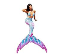LVTFCO Jupe de sirène Adulte Été Trois pièces Beachwear Queue de poisson Cou suspendu Costume Scène Performance,Blue-S