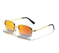 LVTFCO Lunettes de soleil carrées sans monture hommes femmes UV400 petites lunettes de soleil sans cadre dégradées pour hommes lunettes en métal populaires, miroir rouge doré, taille unique