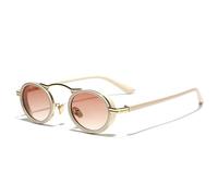 LVTFCO Lunettes de soleil rétro punk pour femmes, petites nuances ovales dégradées UV400 pour hommes, lunettes de soleil semi-métalliques tendance, dégradé de thé beige, taille unique