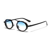 LVTFCO Lunettes de soleil rétro punk pour femmes, petites nuances ovales dégradées UV400 pour hommes, lunettes de soleil semi-métalliques tendance, dégradé noir bleu, taille unique