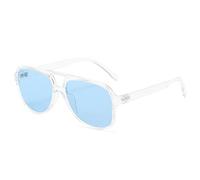 LVTFCO Lunettes de soleil rétro surdimensionnées à double pont pour hommes, monture transparente, jaune, bleu, UV400, bleu transparent, taille unique
