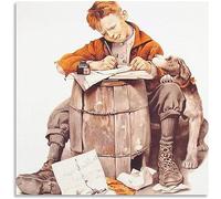 LVTFCO Norman Rockwell Affiche Et Gravures《Petit Garçon Écrivant Une Lettre》Wall Art Norman Rockwell Toile Peinture pour La Maison Décoration Murale Photo 50x50cm sans Cadre