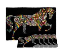 LVTISEE A Rainbow Horse Lot de 1 napperon en tissu résistant à la chaleur et aux taches pour table de salle à manger Motif cheval arc-en-ciel sur fond noir