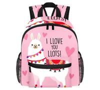 LVTISEE I Love You - Petit sac à dos léger à motif lama rose - Petit sac à dos décontracté pour voyage avec poches latérales pour bouteilles