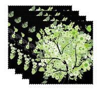 LVTISEE Lot de 1 napperon carré vert avec arbre et papillon - Résistant à la chaleur et aux taches - Pour salle à manger et cuisine - 30,5 x 30,5 cm