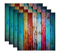 LVTISEE Lot de 1 napperon carré vintage coloré à motif rustique en bois, résistant à la chaleur, aux taches, pour salle à manger, cuisine, 30,5 x 30,5 cm