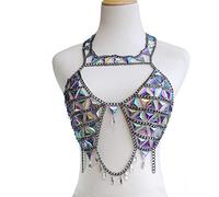 LVUNZJCA Chaîne de Corps pour Femme Chaîne de Corps de Soutien-Gorge en Cristal Bleu Plage Chaîne de Corps Faite à la Main