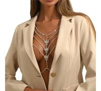 LVUNZJCA Chaîne de Corps pour Femme Chaîne de Poitrine en Strass, Collier Multicouche, chaîne de Poitrine