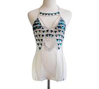 LVUNZJCA Chaîne de Corps pour Femme Chaîne de Soutien-Gorge en Cristal de chaîne de Corps de Bikini de Style de Station balnéaire d'été(Silver_Free)