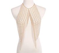 LVUNZJCA Chaîne de Corps pour Femme Collier de Perles Ins Style chaîne de Corps Perle Pompon chaîne de Poitrine